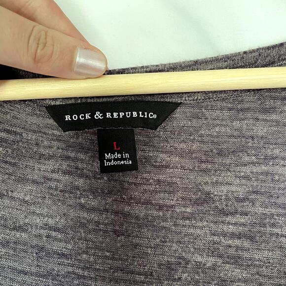 Rock & Republic purple heathered long sleeved sweater v-neck women's size L - Picture 3 of 7